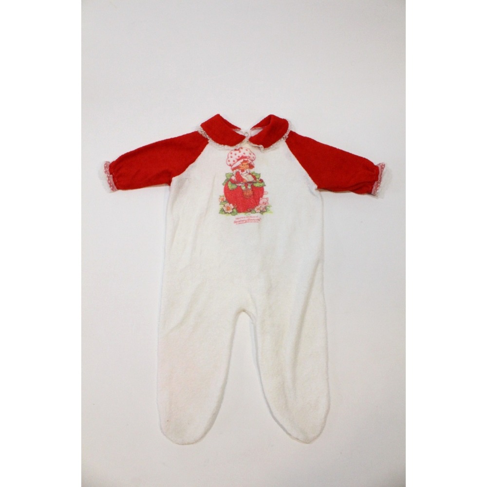Vintage 80' Strawberry Shortcake White/Red Footed Pajamas Size‎ L Terry Cloth